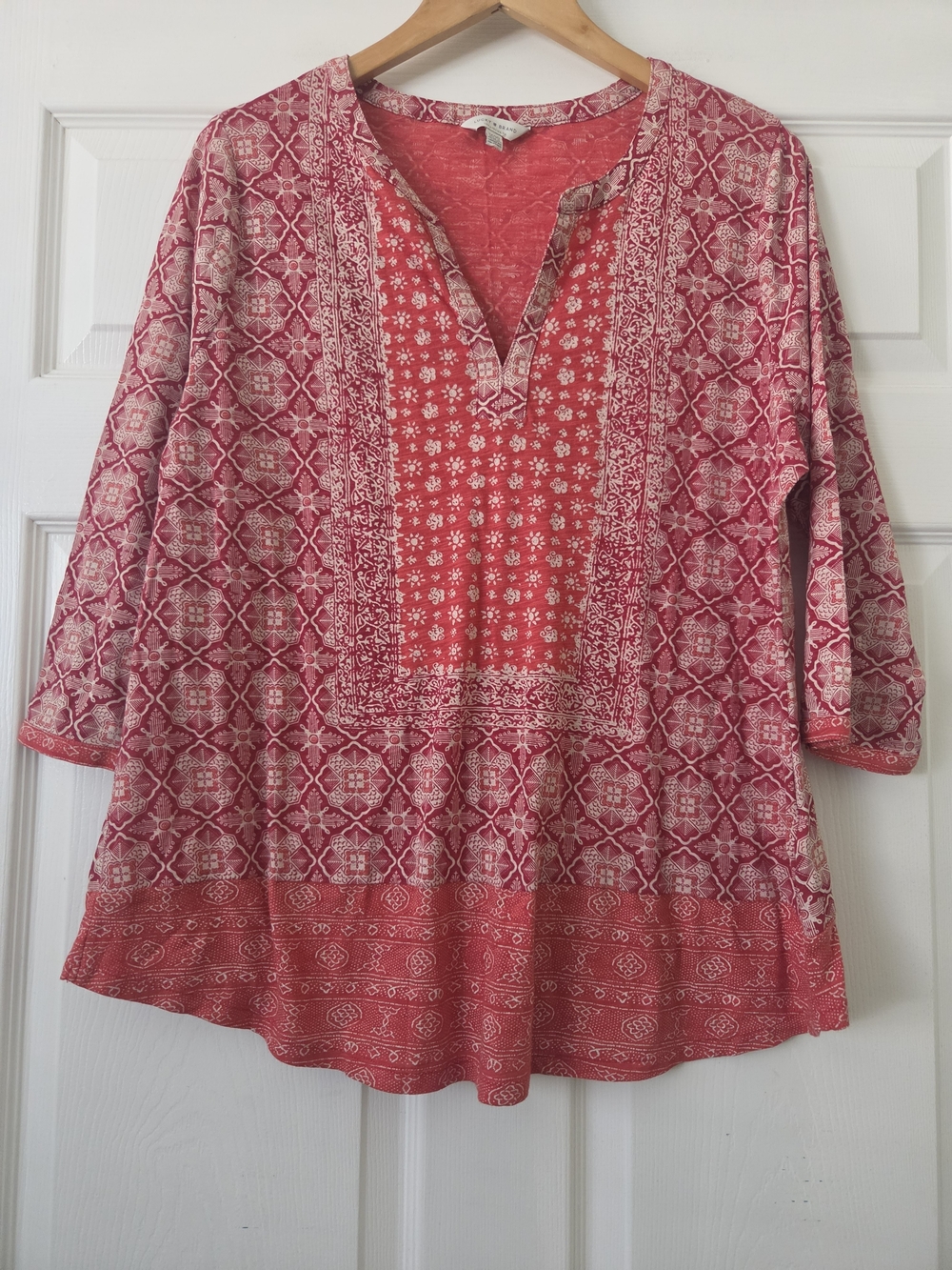 Lucky Brand Coral Pink Printed Split V Tunic 1X